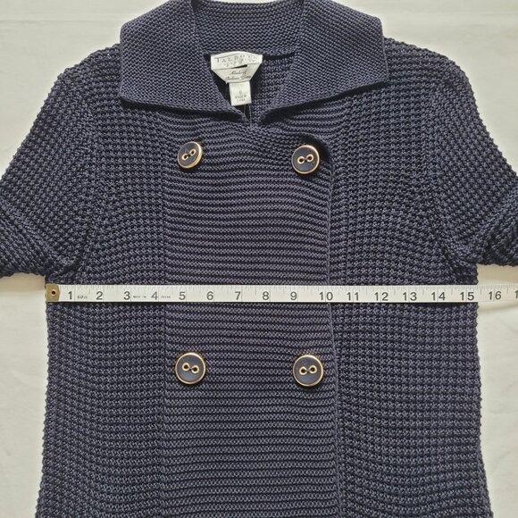 Talbots Navy Double Breasted Knit Coat Sweater Italian Yarn Pima Cotton Sz S - Picture 2 of 13